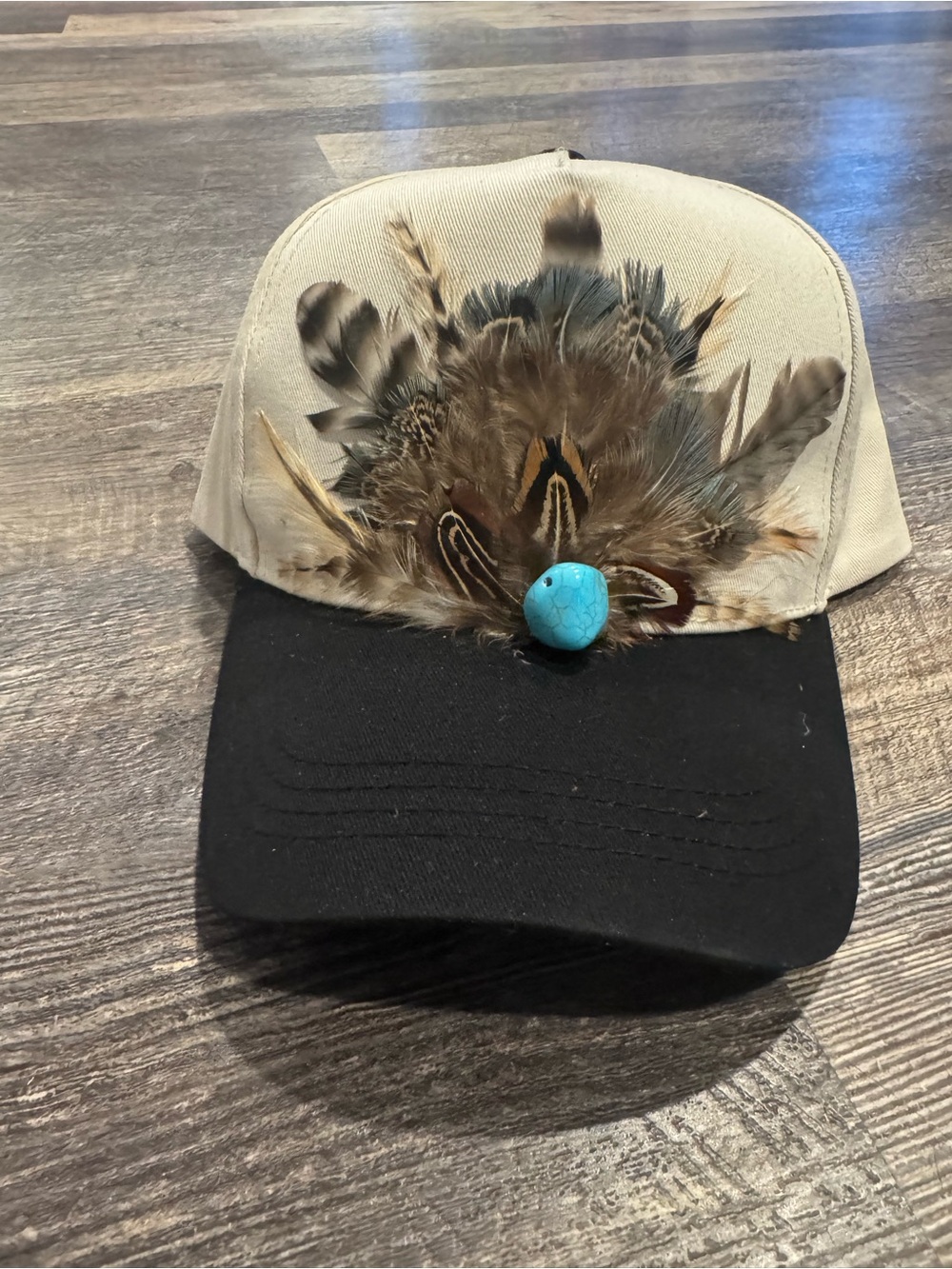 Handcrafted Feather & Turquoise Western Trucker Hat